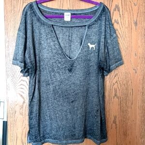 Victoria's Secret PINK large v neck dog logo burn out t-shirt